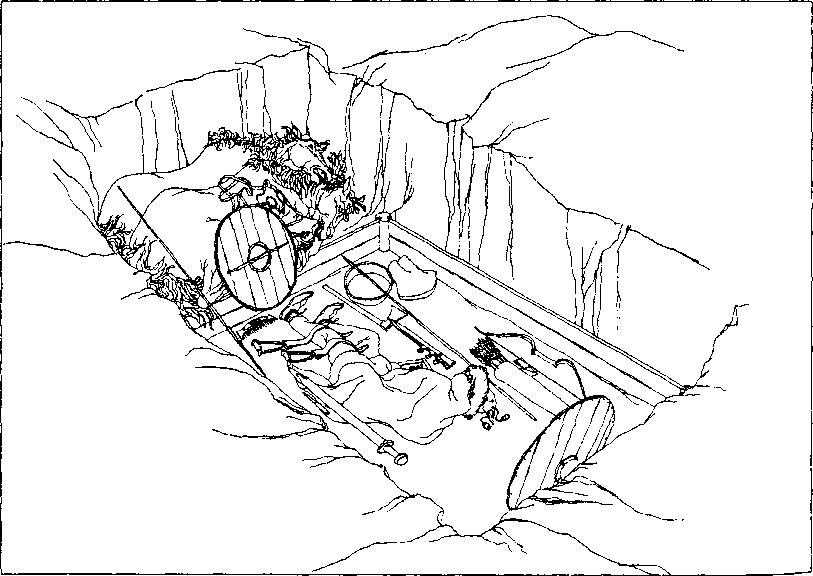 Рис. 60. Погребение воина из Бирки (реконструкция но Б. Алыигрену