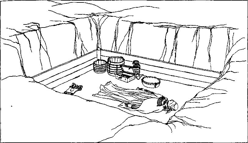 Рис. 61. Женское камерное погребение из Бирки (реконструкция по Б. Альмгрену)