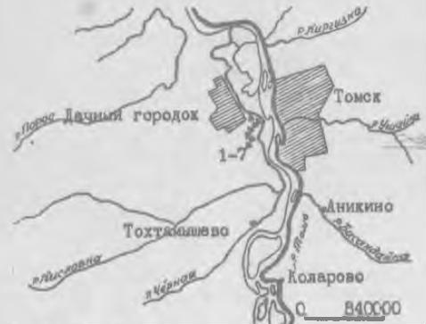 Рис. 1. 1-7 поселения по реке Кисловке.