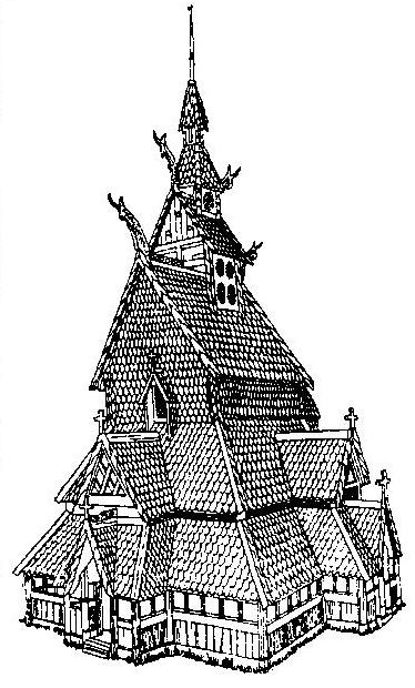 Рис. 127. Церковь, построенная в технике норвежской «ставкирхи»
