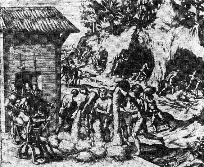Работа индейцев на рудниках. Гравюра XVI в