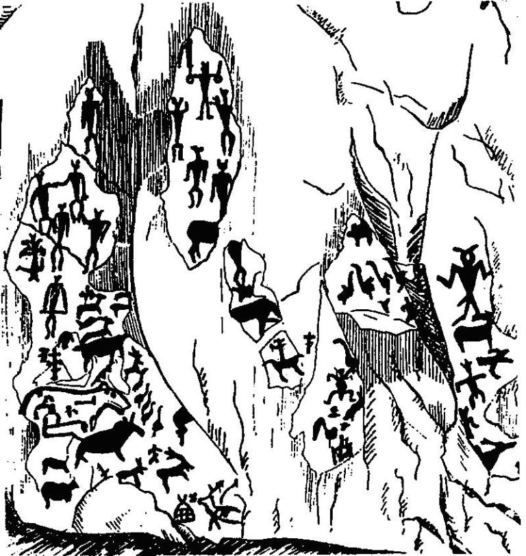 Рис. 44. Схема расположения рисунков на скале в бухте Саган-Заба, оз. Байкал