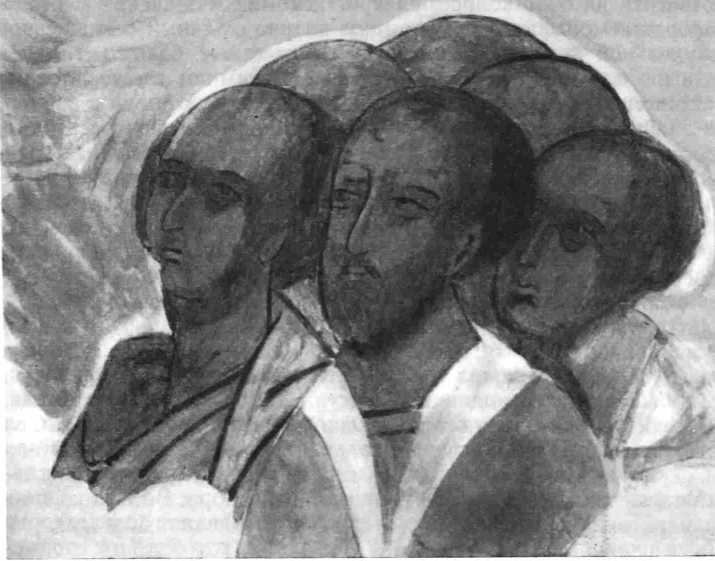 Рис. 7. Дионисии. «Фрязины» (фрагмент фрески «Страшный суд»; с копии автора)