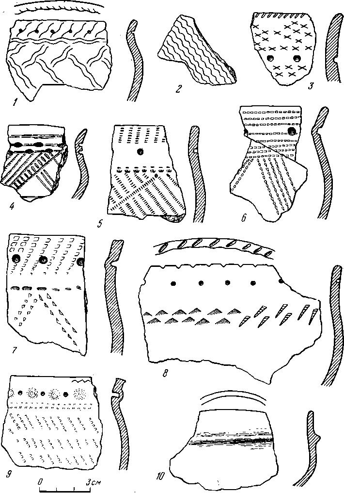 Рис. 3. Поздний керамический комплекс поселения Ипкуль VIII (1—10)