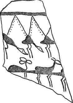 Рис. 4. Ирак. Ярым-тепе II. Рисунок на керамике [Мер-перт, Мунчаев, 1971]. Ноги у птиц и животных изображены одинаково