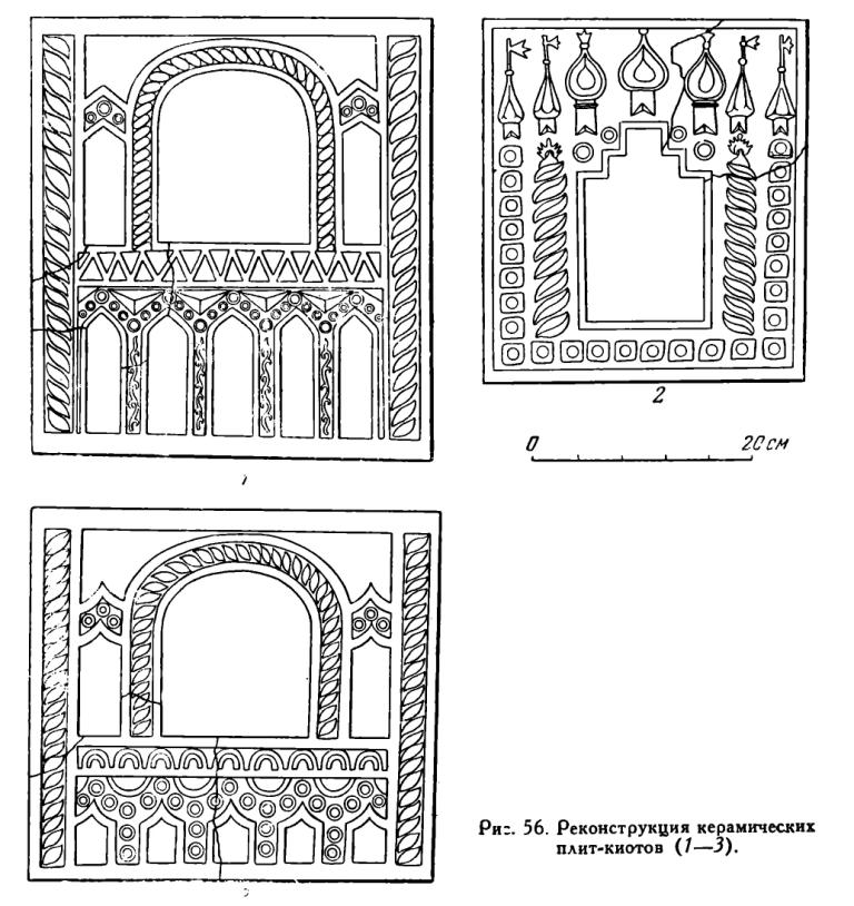 Рис. 56. Реконструкция керамических плит-киотов (7—3).