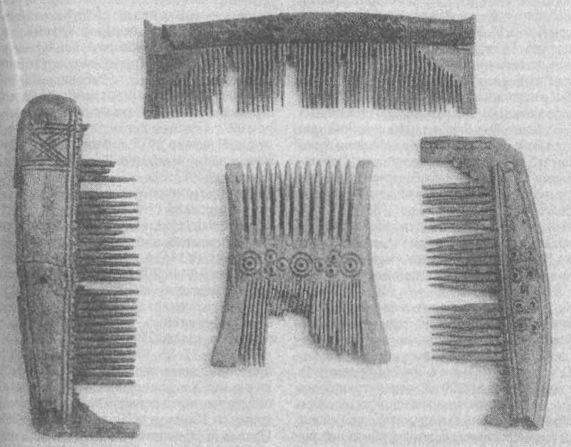 Рис. 149. Костяные гребни из раскопок в Старой Ладоге