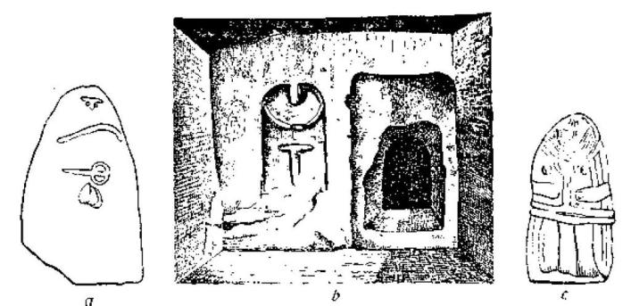 Рис. 141. Статуи-менгиры из Гарда и гробница со скульптурой, Пти Морен (Марна).