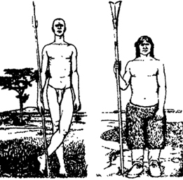 Рис. VII. 8. Адаптивные типы человека:"тропический" (нилотский) слева и "арктический" справа 
