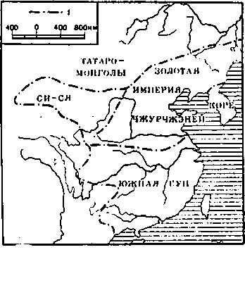 Политико-административная карта империи Цзинь. Условные обозначения: 1 — государственная граница