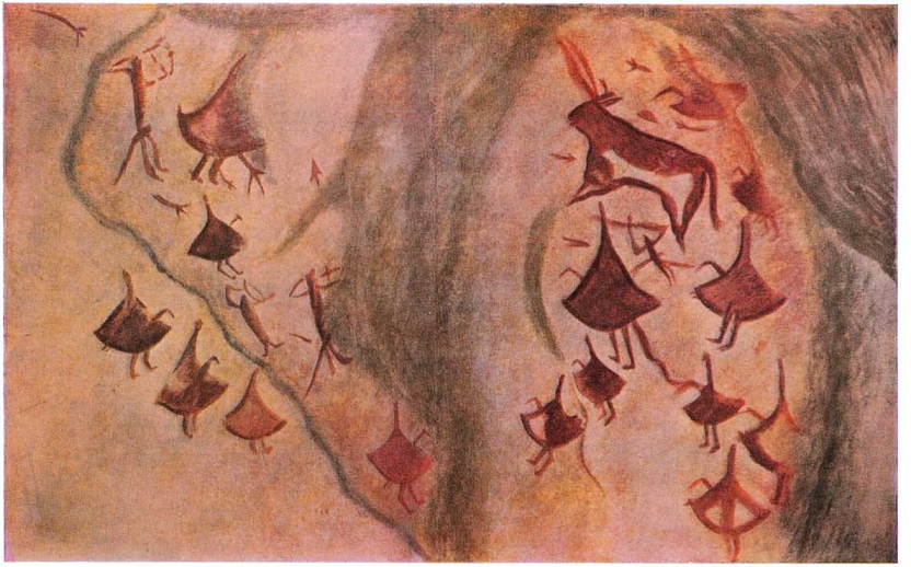 24. Охота на быка. Живописное изображение на скалах ущелья Зараут-сай. Мезолит.