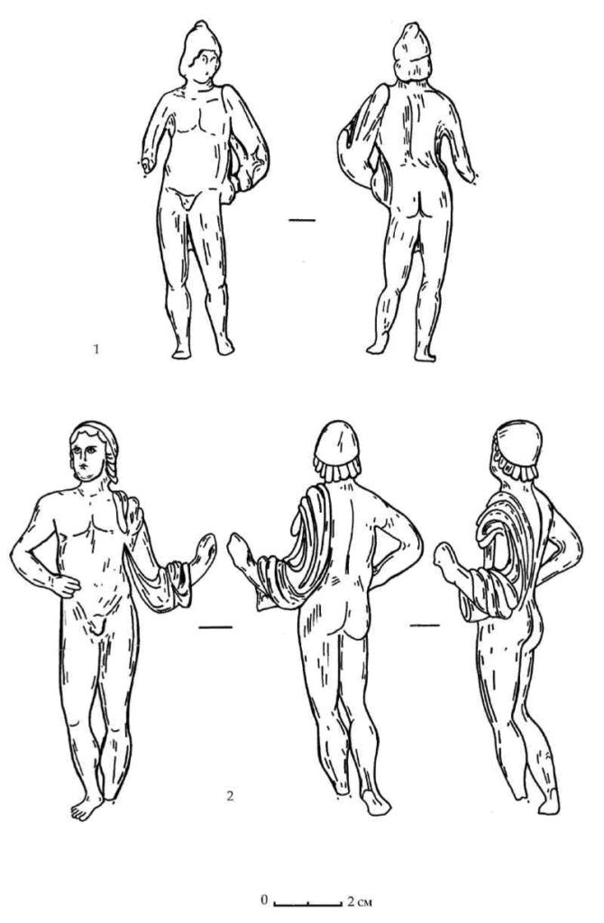 Рис. 108. Бронзовые статуэтки Диоскуров из зольника Е горизонта В