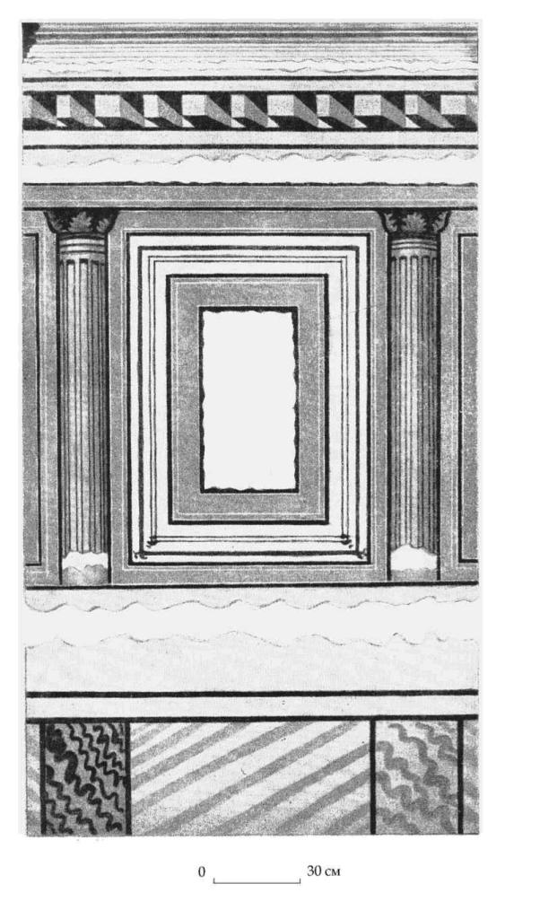 Рис. 115. Реконструкция фресковой росписи мегарона А горизонта В (по И. В. Яценко, 1960)
