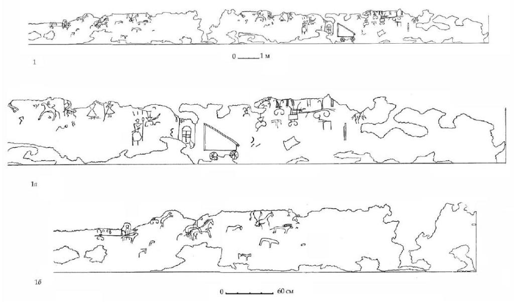 Рис. 116. Граффити на западной стене мегарона А горизонта Б (по О. Д. Дашевской, 1962)