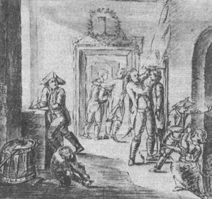 Рис. VI. 2. Рисунок И.В. Гете, изображающий измерения новобранцев в Германии в 1779 г 