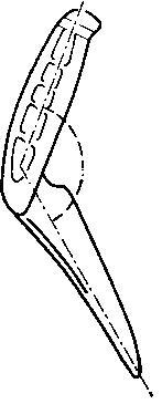 Рис. 21. Схема измерения угла между клинком и рукояткой у карасукского ножа.