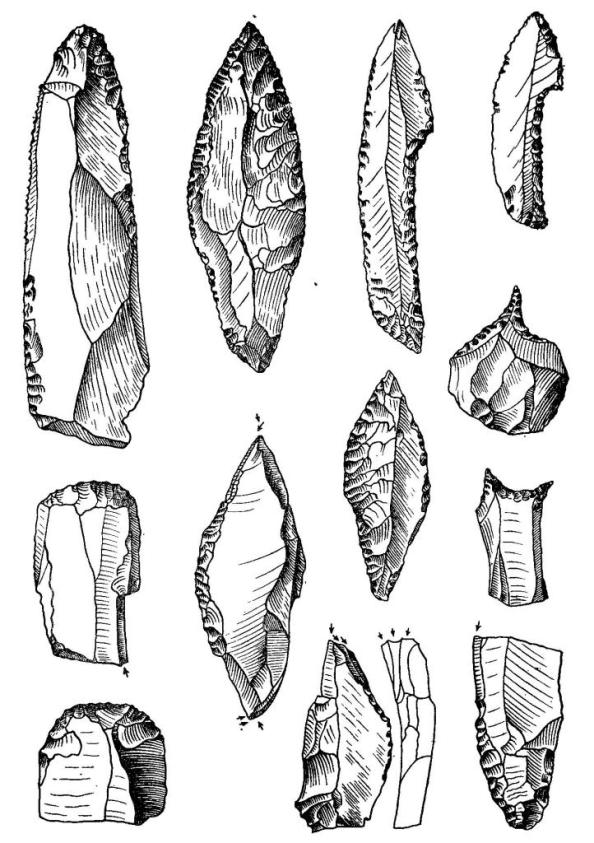 Позднепалеолитические кремневые орудия (Костенки-1, Тельманская стоянка, Мезин)