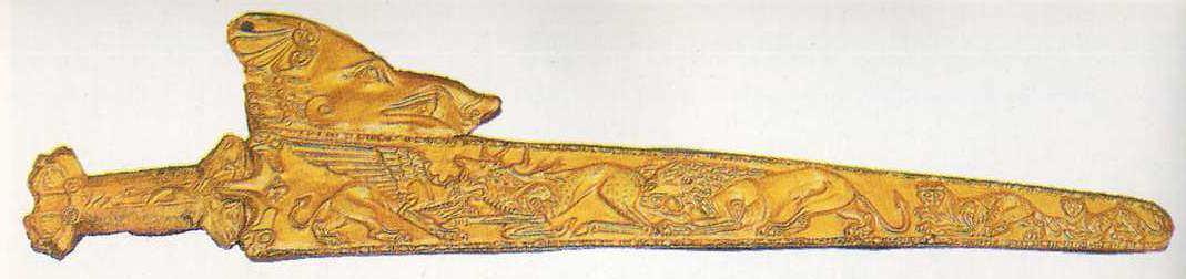 Золотая оправа ножен для меча, курган Большая Белозерка, IV в. до н.э.