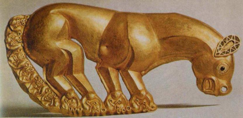 Стилизованная пантера, золотая бляшка, курган Келермес, IV в. до н.э.