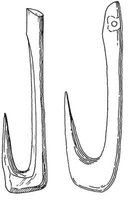 Рис. 13.12. Рыболовные крючки из кости культуры маглемозе на севере Европы. Две трети от реального размера