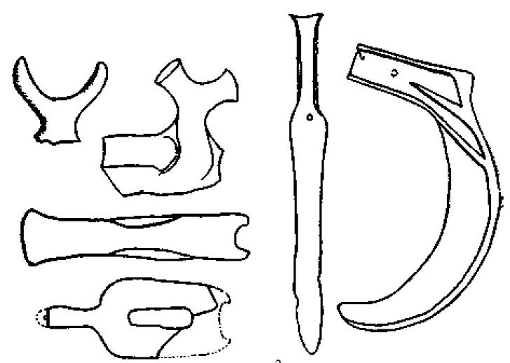 Рис. 115. Ручки сосудов (2/9) и бронзовые изделия из терраморы в Таранто