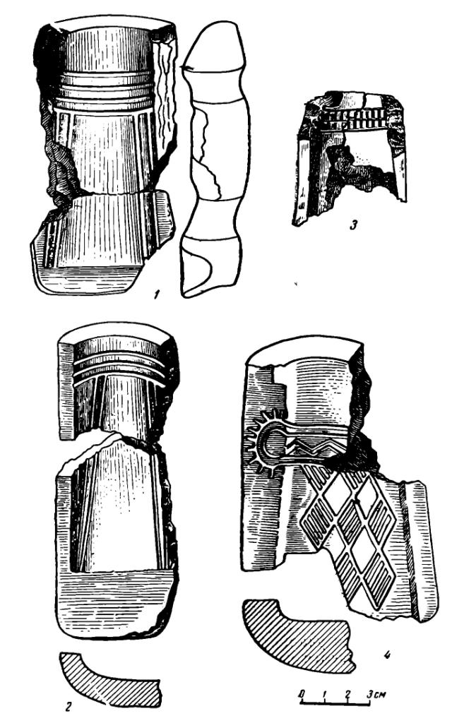Рис 3. Литейные формы для кельтов с поселения Самусь IV