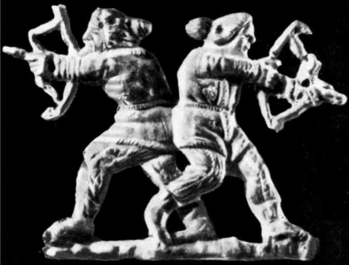 Скифы в бою. Золотая бляшка из кургана Куль-Оба, IV в. до н.э.