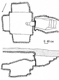 Рис. 32. Склеп, вирубаний у скелі з нішами-лежанками. Херсонес. Західний некрополь