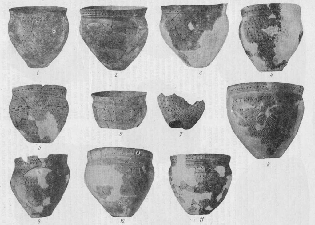 Таблица I. Сузгунская керамика I типа. Сосуды из раскопок Сузгуна II.