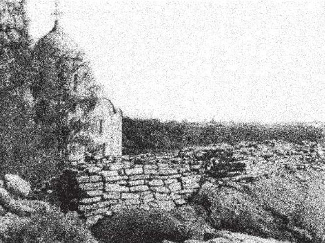 Рис. 22. Стена из известняковых плит на земляном валу, 1114 г., Старая Ладога.