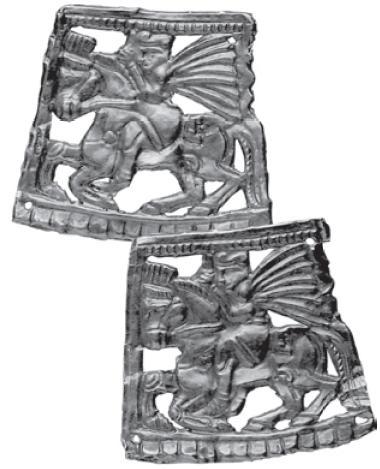 Рис. 4.3. Бляхи с изображением всадника. Золото. Курган Тенлик. III-II вв. до н. э. Жетысу