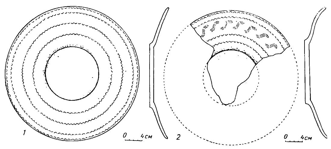 Рис. 81. Культовые глиняные блюда из Горбуновского торфяника (бронзовый век)