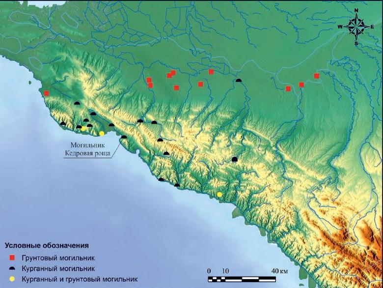 Рис. III. Карта с местоположением могильника Кедровая Роща.