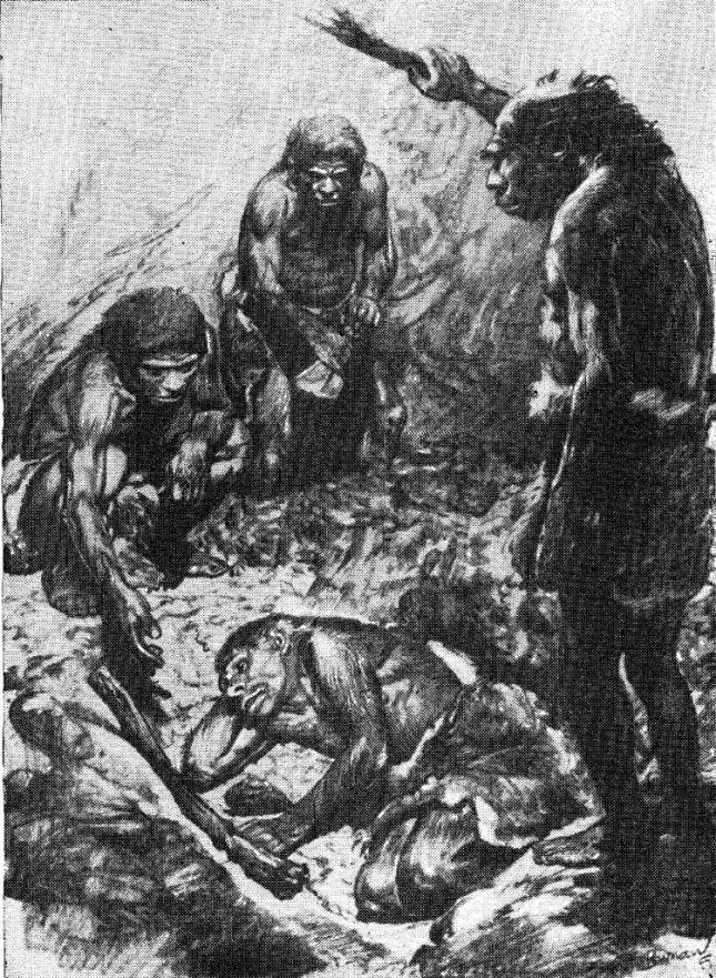 Погребение юноши-неандертальца в пещере Ле Мустье. Рисунок-реконструкция 3. Буриана