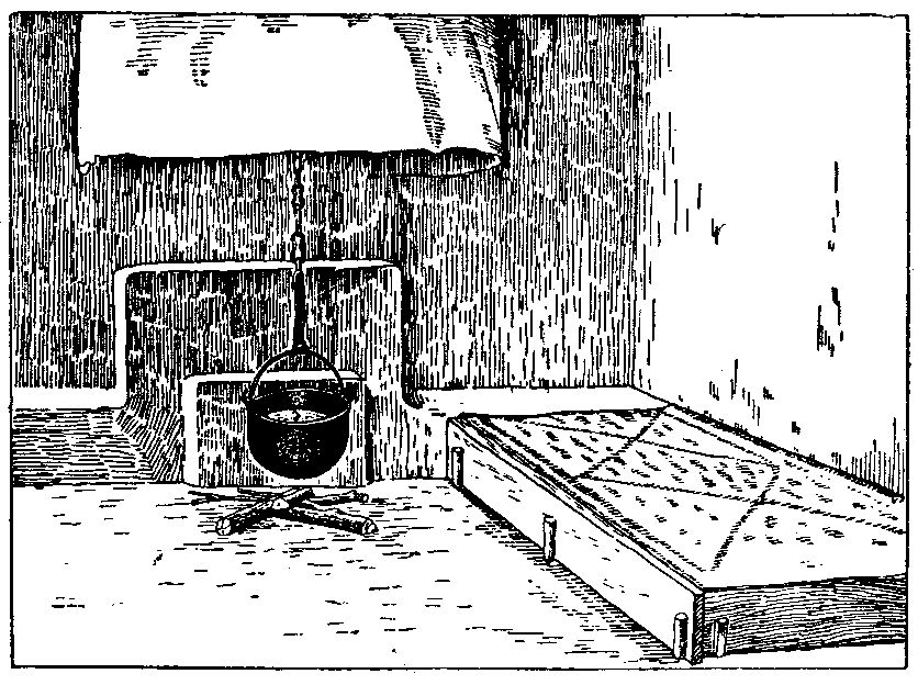 Очаг и низкая глинобитная кровать-диван в старинном черкесском доме 
